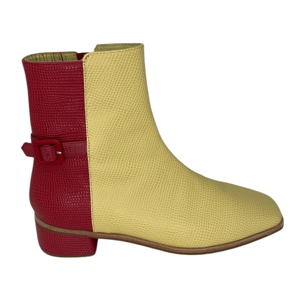 Charlotte Stone Stylish Raspberry Yellow Ankle Boots Textured Size 9 - Picture 2 of 10
